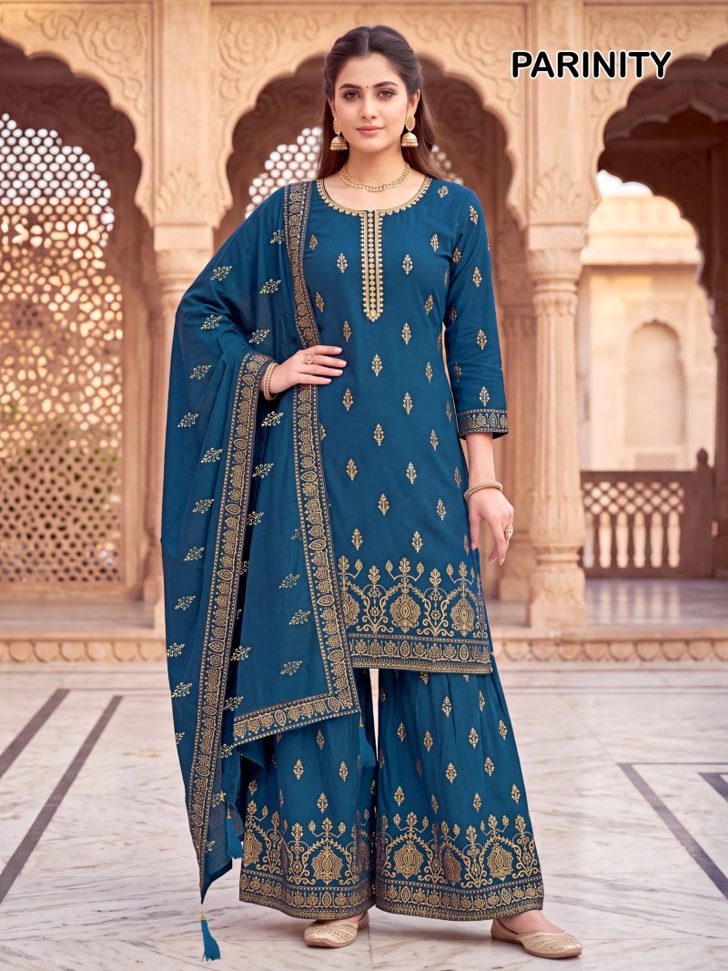 Parinity By Banwery Rayon Foil Printed Kurti With Bottom Dupatta